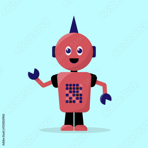 cheerful robot in red skin character for game or cartoon vector illustration