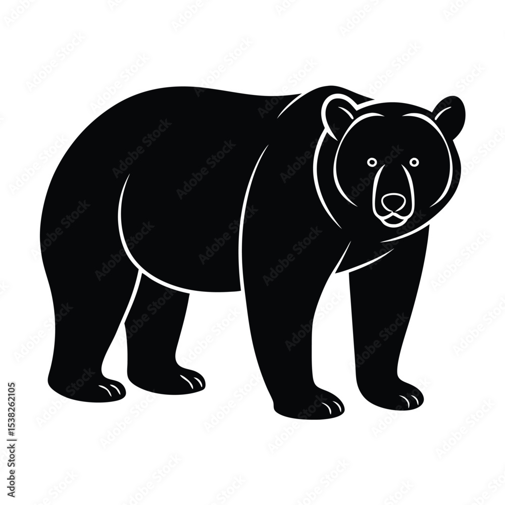 Fototapeta premium Minimalist Bear Silhouette in Clean Black Vector Style
