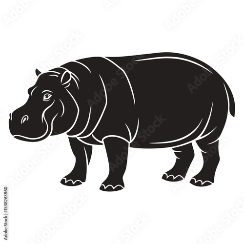 Black Hippopotamus Silhouette Icon for Wildlife and Safari Themes