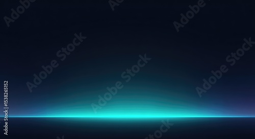 Dark background, vibrant teal light at base