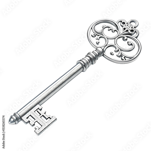 Ornate Silver Skeleton Key: Antique Key, Vintage Key, Decorative Key, Metal Key, Key Design,  Luxury Key,  Access Key, Security Key,  Home Key,  Real Estate Key