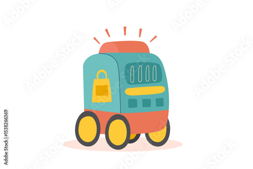 Clipart of delivery robot isolated on white background. Concept of delivery, technology, robotics. Vector flat hand drawn illustration.