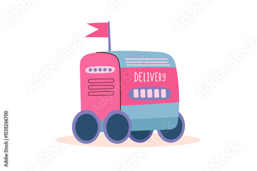 Clipart of delivery robot isolated on white. Concept of delivery, technology, robotics. Vector hand drawn illustration in flat style.
