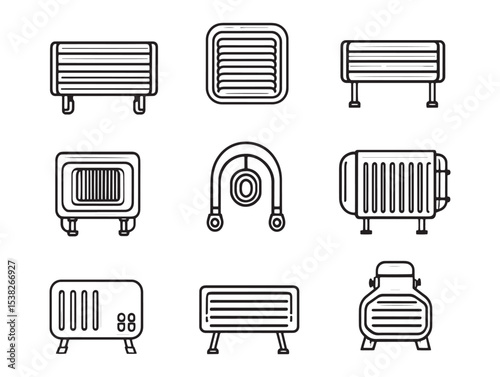 Detailed line drawing of industrial heater machine vector 