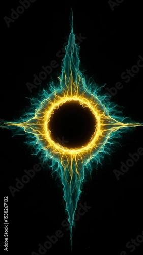 Abstract yellow and blue energy pattern on black background  
