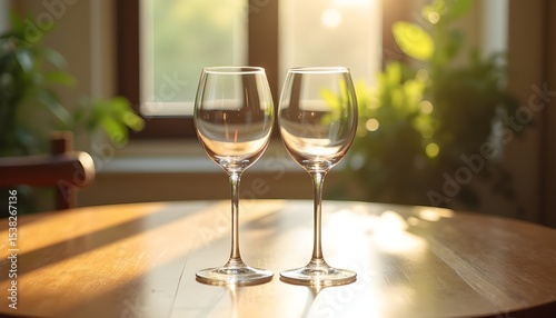 Golden Hour Embrace: Empty Wine Glasses Await