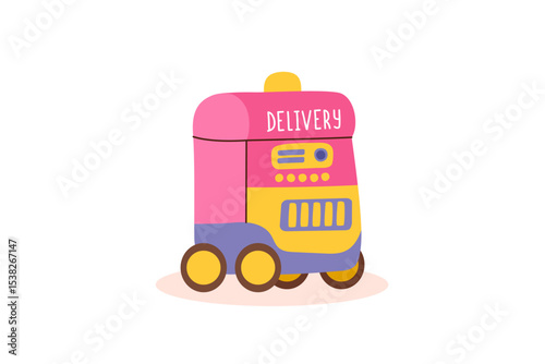 Clipart of delivery robot isolated on white background. Concept of delivery, technology, robotics. Vector hand drawn illustration.