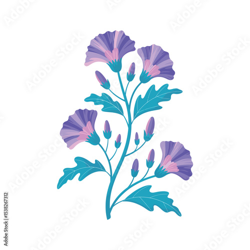 Vibrant Purple and Pink Botanical Illustration with Fan-Shaped Flowers