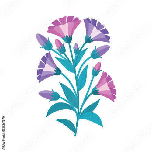 Vibrant Purple and Pink Botanical Illustration with Fan-Shaped Flowers