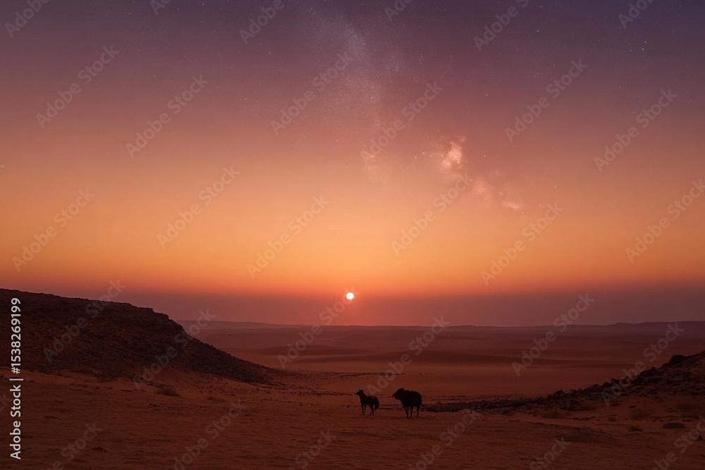 Obraz premium Wolf howling under the full moon in a desert landscape at night