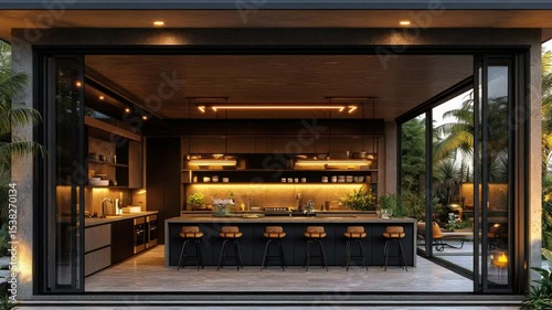 Modern open-plan kitchen with outdoor patio access