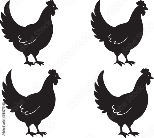 Four Black Silhouette Chickens