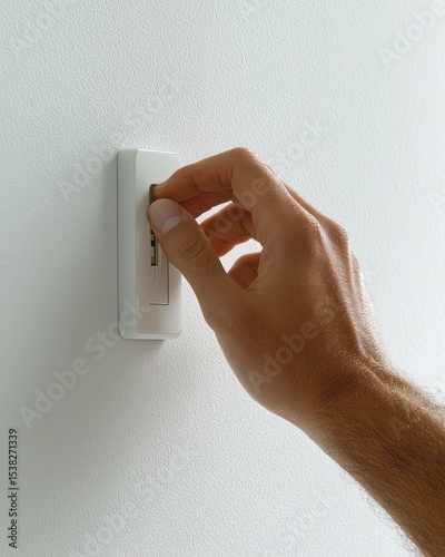 A hand turns a light switch