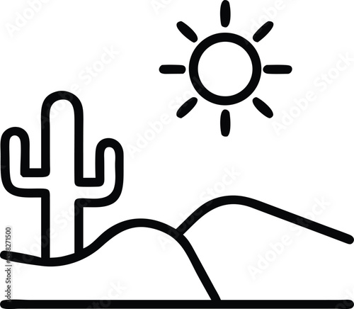 Desert Landscape Illustration Sun, Cactus, and Rolling Dunes - Vector EPS Graphic