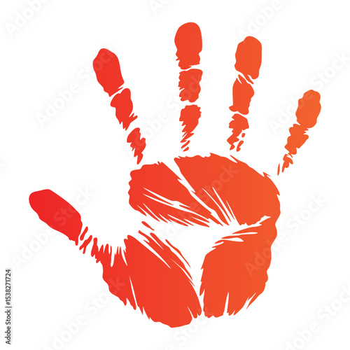 Color hand print isolated on white background. Color child handprint. Creative paint hand prints. Happy childhood design. Artistic kids stamp, bright human fingers and palm Vector illustration