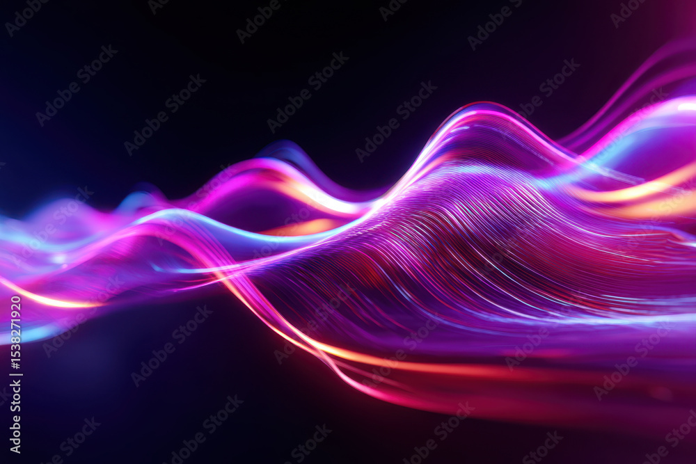 Naklejka premium Colorful abstract lights create flowing wave patterns in dark space