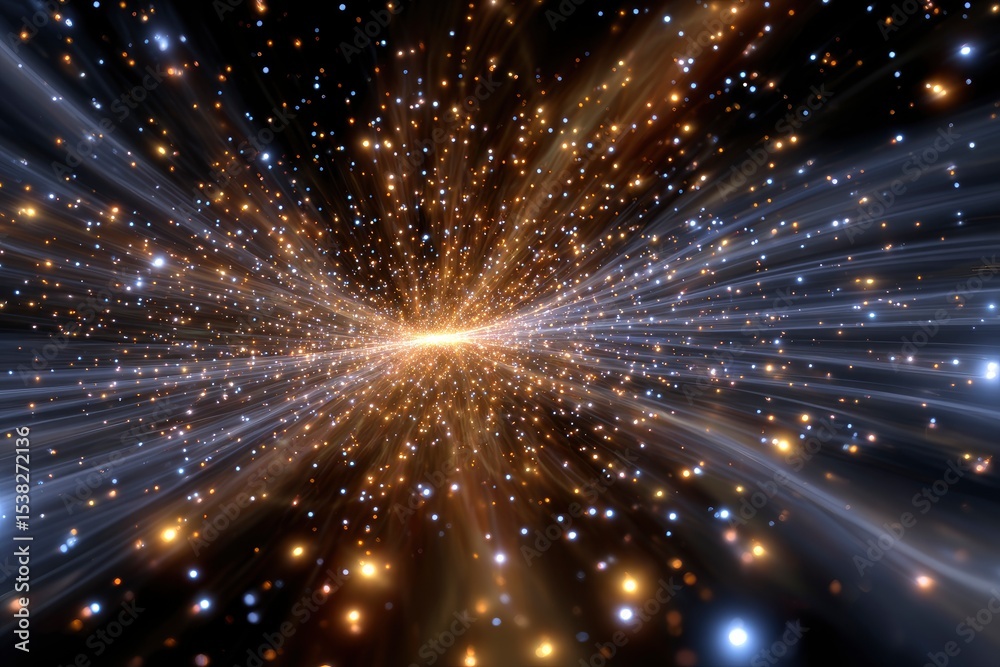 Naklejka premium A burst of light in the darkness with streaks and glittering particles