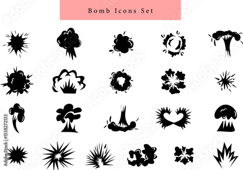 bomb explosion icon set hand drawn silhouette