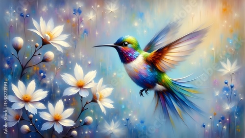 Vibrant Hummingbird: A Floral Fantasy