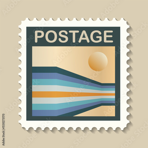 Vintage Postage stamps set. Line perspective geometry sun landscapes, Retro old Sketch. Gradient Postcard. Engraved retro mark, frames collection for print banner, poster and logo.