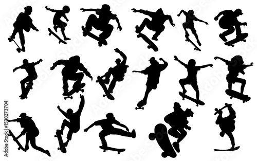 skateboard element silhouette clipart set