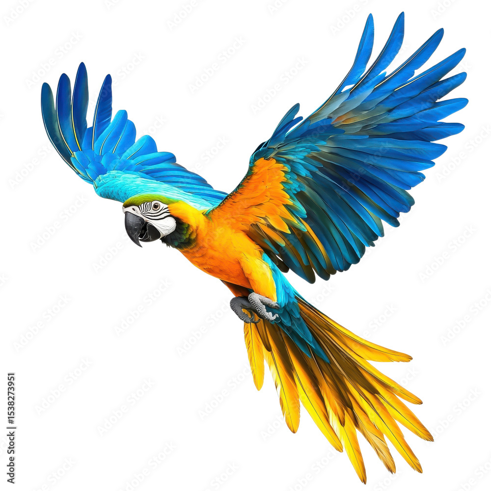 Fototapeta premium Parrot mid flight shot on transparent background