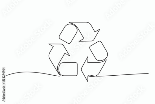 Continuous line drawing of recycling symbol