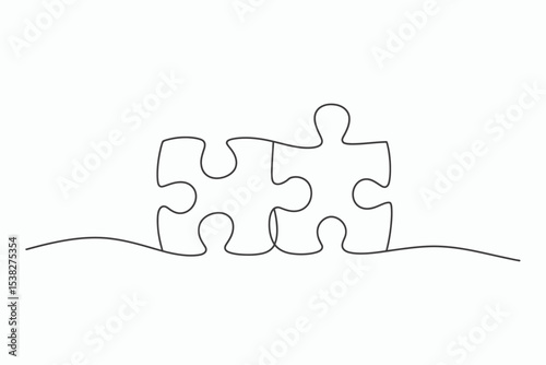Two puzzle pieces connected one line drawing