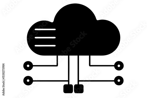 Single Cloud Server Icon with Data Connections - Flat Style on White Background