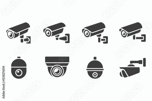 Security camera icons set surveillance cctv system