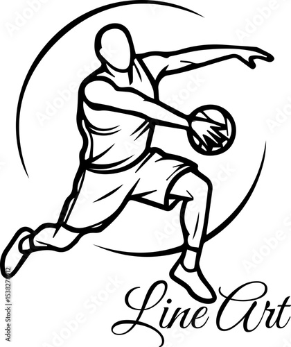 Basketball Player Dunking Line Art Silhouette