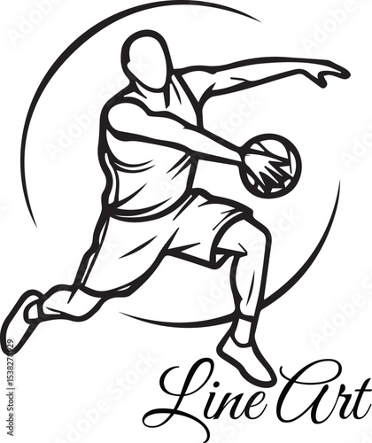 Basketball Player Dunking Line Art Silhouette