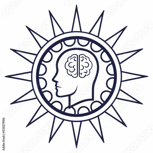 Brain inside of sunburst with subtle gradient glow minimalist design illustration