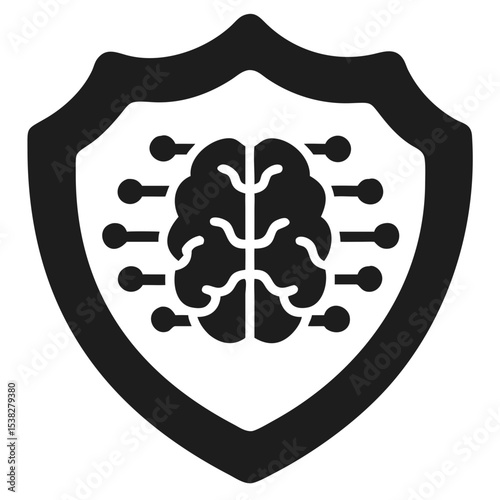 Ai brain within a shield representing cybersecurity and technological intelligence