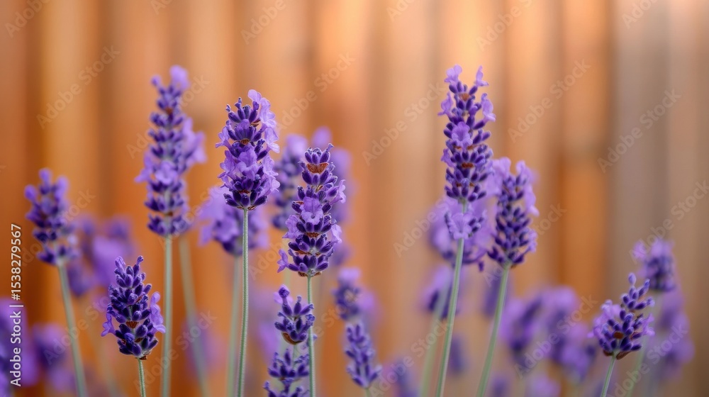 Fototapeta premium Lavender plants growing in serene garden with blurred background