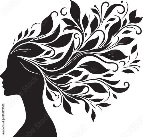 Botanical Hair Silhouette of a Woman | Nature & Beauty Vector Art
Elegant black silhouette of a woman’s profile with flowing floral and botanical hair design. A perfect fusion of nature and femininit
