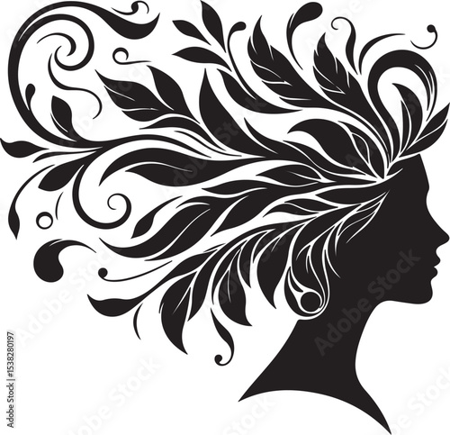 Botanical Hair Silhouette of a Woman | Nature & Beauty Vector Art
Elegant black silhouette of a woman’s profile with flowing floral and botanical hair design. A perfect fusion of nature and femininit
