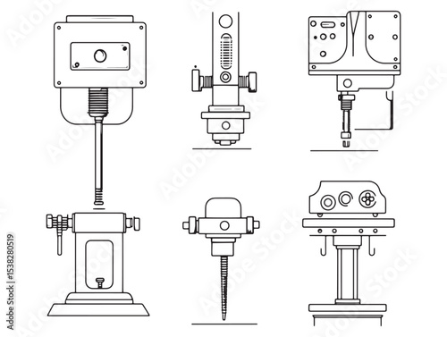 Industrial Riveting Machine Line Art Vector Illustration 