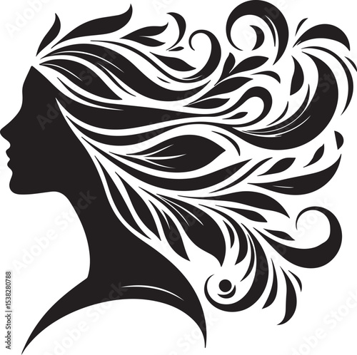 Botanical Hair Silhouette of a Woman | Nature & Beauty Vector Art
Elegant black silhouette of a woman’s profile with flowing floral and botanical hair design. A perfect fusion of nature and femininit
