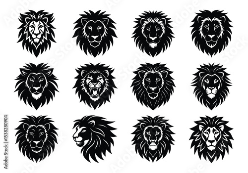 silhouette powerful Lion Head Vector collection on white background 