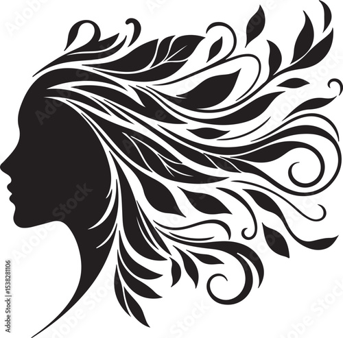 Botanical Hair Silhouette of a Woman | Nature & Beauty Vector Art
Elegant black silhouette of a woman’s profile with flowing floral and botanical hair design. A perfect fusion of nature and femininit
