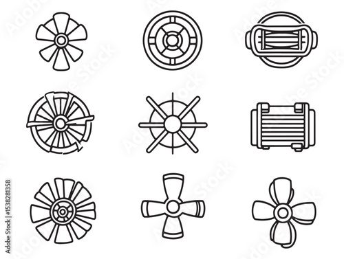Industrial ventilation fan line art vector illustration 