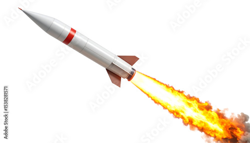 Missile rocket with fire trail Isolated on Transparent or White Background