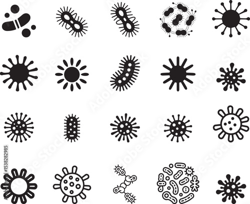 Microbiology icons germ bacteria virus collection. eps-10