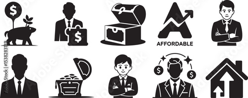 Affordable housing investment financial growth icons. eps-10