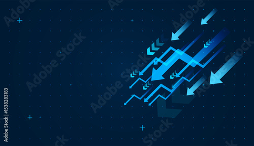 A groups of falling down arrow and Multiple falldown layered blue arrows represent momentum and progress, Group of blue arrows vector, illustration