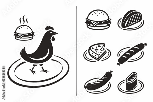 chicken icons set