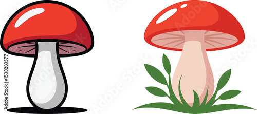 Vibrant Red Mushroom Illustration Nature's Fungi Art isolated on transparent background 
