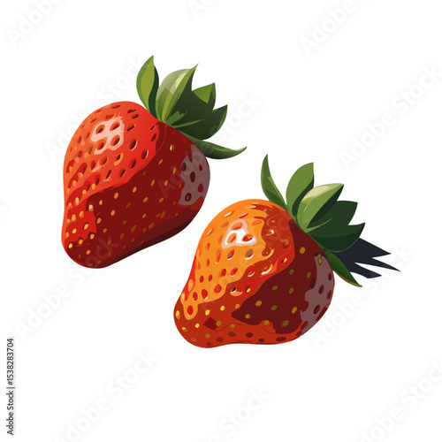 Fresh strawberries illustrated in vibrant colors on a white background  