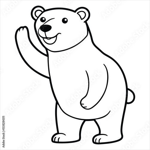 Cute cartoon polar bear waving isolated on white background